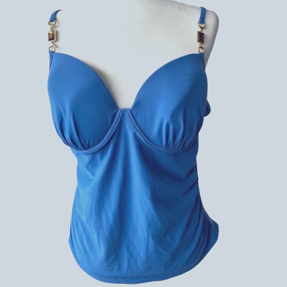 Newport News Blue Tankini Ruched Swim Top SZ 18 NEW